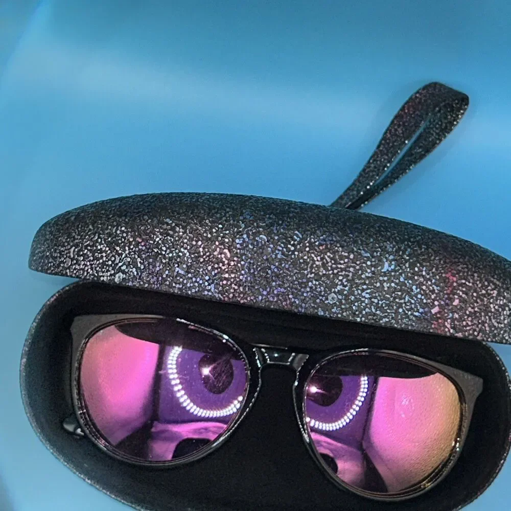 Mirror Sunglasses +Oversized Purple Glitter Glam Clamshell Case Clutch 52-18-140